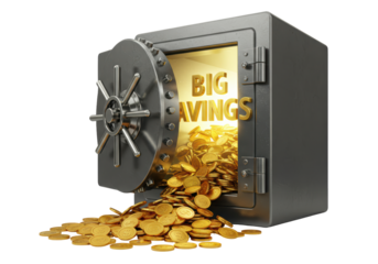 Isolated Steel Safe Overflowing with Big Savings in Gold Coins