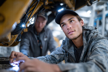 A young technician engages in fixing complex machinery in a workshop environment, illustrating hands-on expertise and the importance of precision in technical fields.