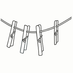 Clothesline with wooden pegs for hanging laundry with copy space for outdoor drying; clothes drying