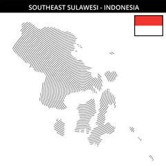 Geographical map of Southeast Sulawesi in Indonesia with flag