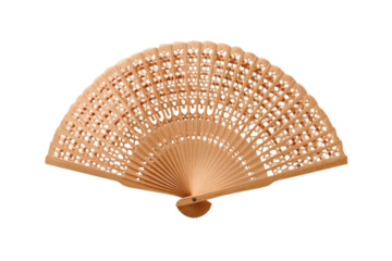 Light peach-colored, carved wooden hand fan