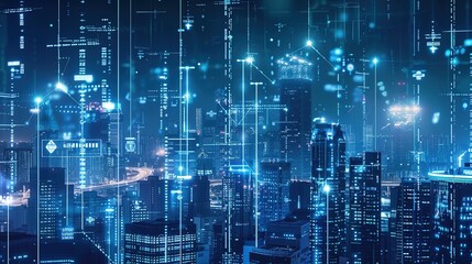 Glimpses of Quantum Computing Centers Amidst a Futuristic City&rsquo;s Night View: Where Luminous Skyscrapers Meet Cutting-Edge Quantum Hubs, Illuminated by Neon Glows and Holographic Interfaces.