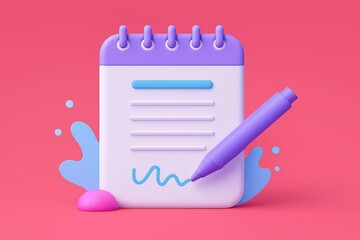 3d illustration of a notebook with a pen and signature