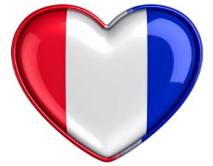 3D Glossy Heart-Shaped Cutout with French Flag Colors, Isolated on Transparent Background