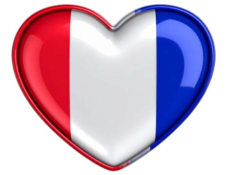 3D Glossy Heart-Shaped Cutout with French Flag Colors, Isolated on Transparent Background - Powered by Adobe