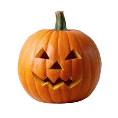 Carved halloween jack o lantern pumpkin isolated on transparent background