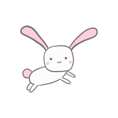 cute hand drawn white rabbit doodle. perfect for children flash card, birthday invitation decoration, education, stickers for journaling or wall art