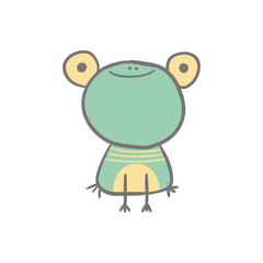 cute hand drawn green frog doodle. perfect for children flash card, birthday invitation decoration, education, stickers for journaling or wall art