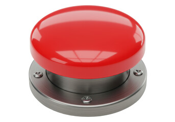 Isolated Red Emergency Button with Metal Base