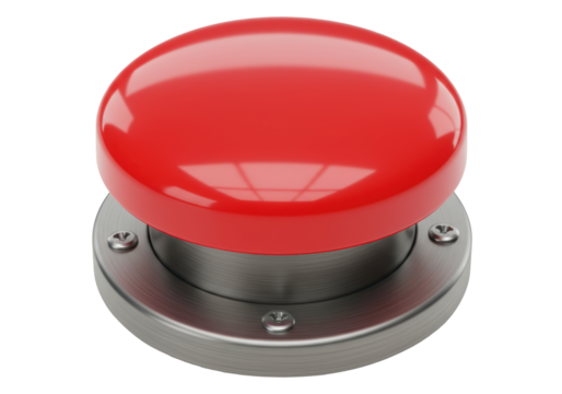 Isolated Red Emergency Button with Metal Base
