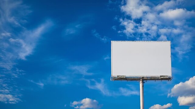 Blank billboard against blue sky with scattered clouds  