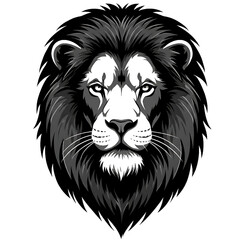 Fototapeta premium Majestic Lion Head Illustration, Fierce Animal Portrait, Black and White Graphic