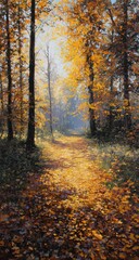 Fototapeta premium Autumnal forest path bathed in golden light (2)