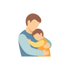 Father hugging child, illustration of love, care, family and happiness on white background