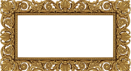 Luxury antique frame with symmetrical golden detailing, full edge and corner coverage, white center for text or photo