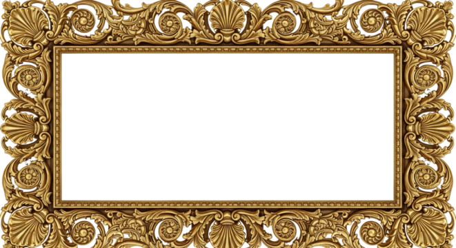 Luxury antique frame with symmetrical golden detailing, full edge and corner coverage, white center for text or photo
