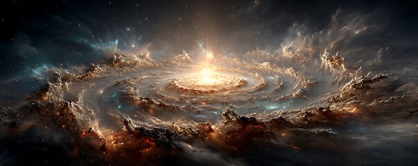 Galactic compass rose on cosmic parchment with interstellar routes in amber