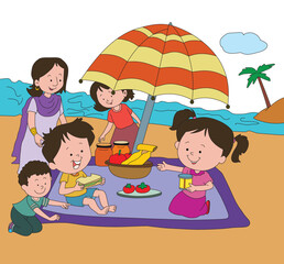 Mother having fun with her kids at the beach