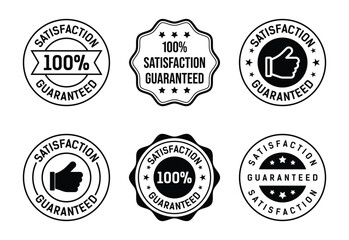 Six Black and White Satisfaction Guaranteed Stamps and Seals for Business Promotional Graphics