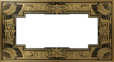 Frame with fully symmetrical Egyptian-style border in gold and black, richly filled from edge to edge, white interior
