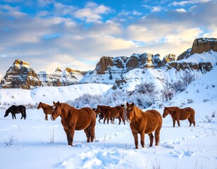 Horses in a snowy winter landscape