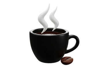 Isolated Steaming Black Coffee Cup with Coffee Bean