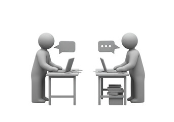 Isolated Two People Communicating Through Laptops and Speech Bubbles
