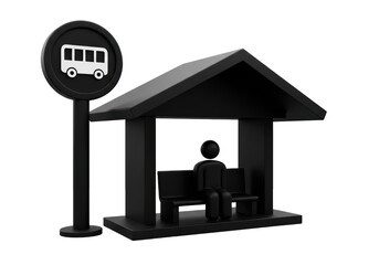 Isolated Black Bus Station, Waiting for Transport