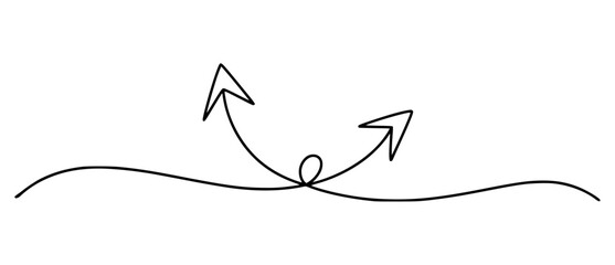 Black continuous line drawing of two arrows pointing upwards white