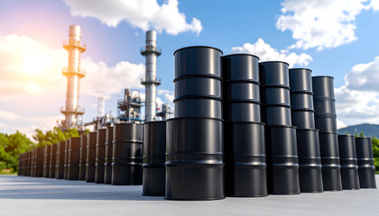 Oil barrels refinery industry landscape.