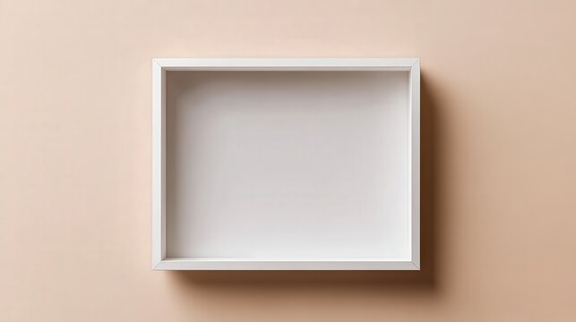 Minimalist White Frame on Soft Beige Background for Elegant Display of Artwork or Photographs, Perfect for Modern Home Decor Aesthetics and Creative Presentations