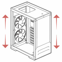 Computer Case Technical Illustration:  Detailed Diagram Showing Casing Components and Cooling Fans