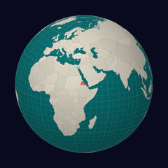 State of Eritrea on the map. Globe centered to Eritrea. Country location on the world map. Teal Pale Mint color palette. Globe with countries, meridians and parallels. Appealing vector illustration.