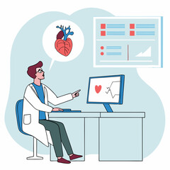 Doctor Reviewing Heart Data on Computer Screen