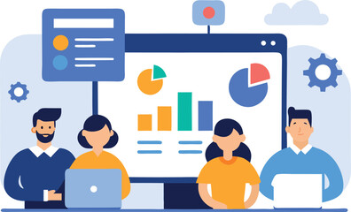 Team Working With CRM Dashboard And Client Engagement