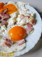 Bacon and eggs close up