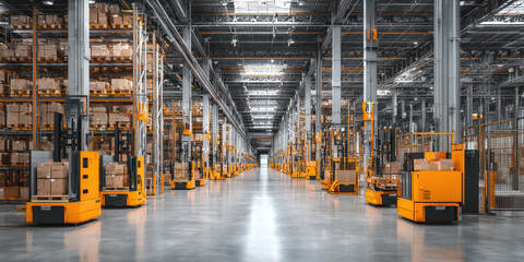 Modern automated warehouse with conveyor robots