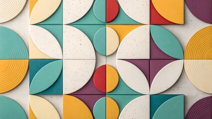 Colorful Geometric Pattern – Abstract Grid Design with Circles and Squares in Teal, Yellow, Red, and Purple