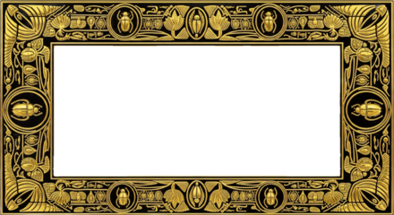 Frame with fully symmetrical Egyptian-style border in gold and black, richly filled from edge to edge, white interior