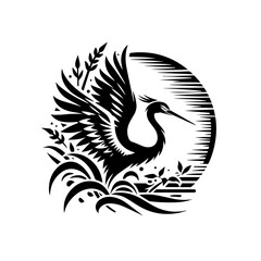 Fototapeta premium Elegant Black Heron Silhouette Design.