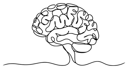 Continuous line drawing of a human brain neuroscience medical