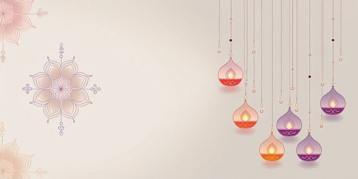 Soft pastel Diwali background with floating oil lamps and delicate rangoli, elegant festive decoration - AI-Generated