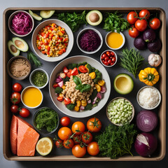 Vibrant Flatlay of Fresh Meal Kit Ingredients 