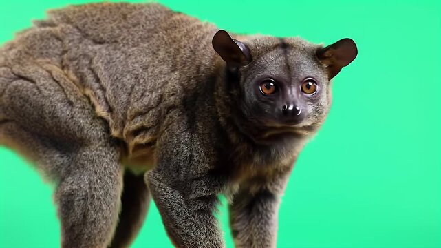 Curious Galago Primate on Vibrant Green Screen Background