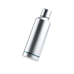 Silver Metallic Spray Bottle on Transparent Background Modern Cosmetic Container