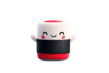 Cute Smiling Sushi Toy Plush Character in Black Red and White Colors for Kids and Children