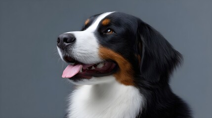 High-Resolution Portrait of a Bernese Mountain Dog with Emphasis on Color Contrast and Textural Detail for Commercial Advertising and Branding Applications