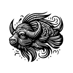 Stylized Bison Head in Black and White.