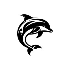Naklejka premium Stylized Black and White Dolphin Vector Logo.