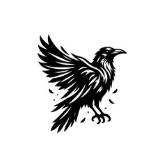 Obraz premium Stylized Black Raven Bird Silhouette Logo Design.